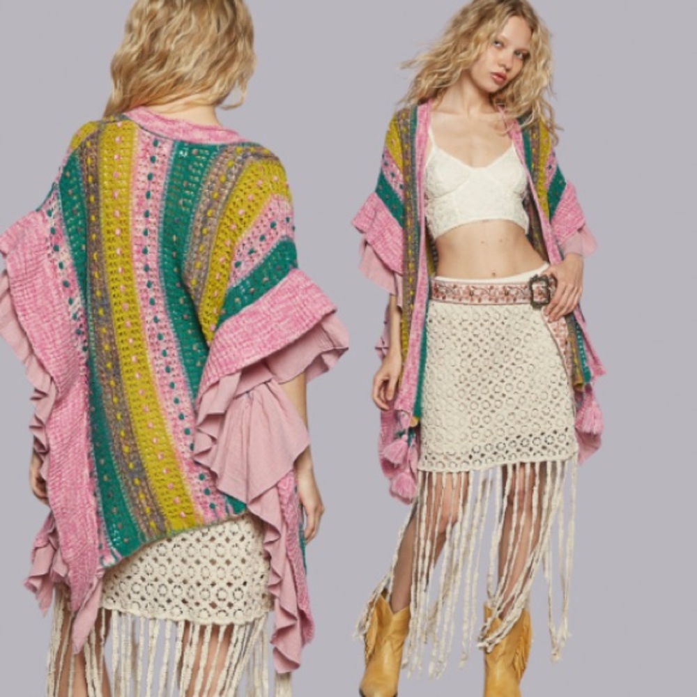 New in From POL Boho Sleeveless Open Cardigan Sweater Ruffle Detail